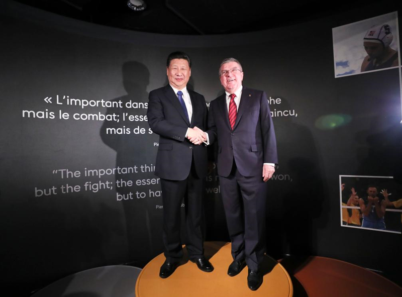 2017年1月18日，習(xí)近平主席在位于瑞士洛桑的國(guó)際奧林匹克博物館會(huì)見時(shí)任國(guó)際奧林匹克委員會(huì)主席巴赫。