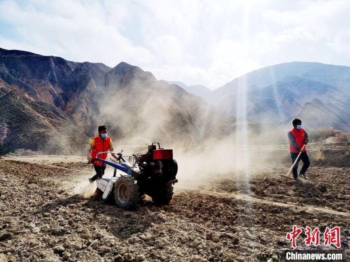圖為拖拉機在山地犁地?！?zhí)砀?攝