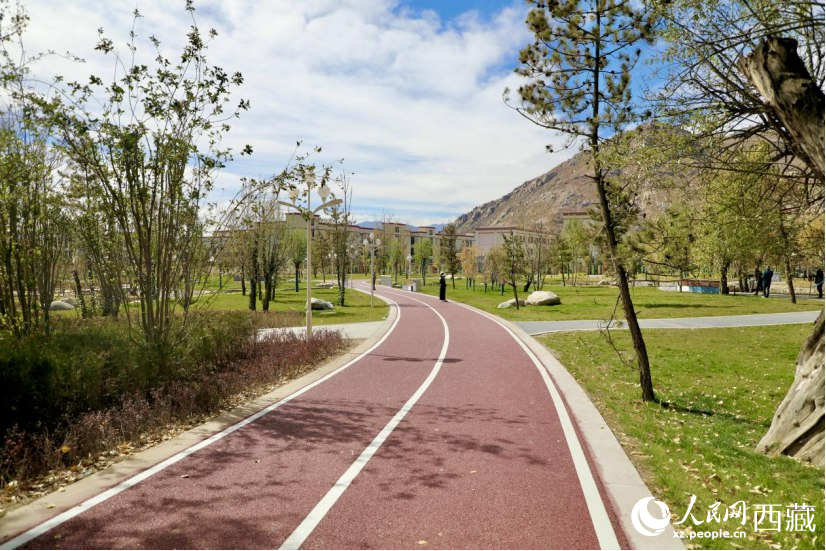 圖為青年林卡公園新設(shè)的跑道。人民網(wǎng)記者 次仁羅布攝