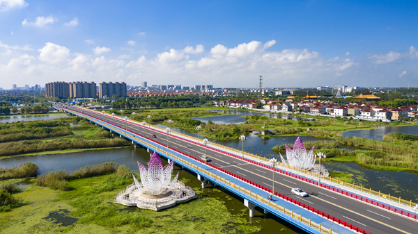 從興化城區(qū)長(zhǎng)安路延伸至菜花大道的“千垛美路”。周社根攝
